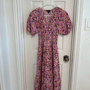 J. Crew cotton puff sleeve smocked maxi dress in floral fields XXS petite